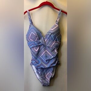 LEILANI One Piece Swimsuit Pink, blue, white geometric print Size 6